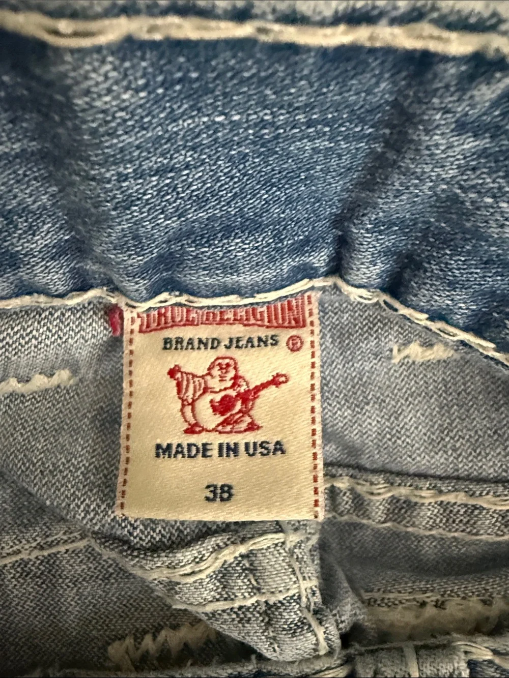 True Religion Light Blue Relaxed Jeans with Contrast Stitching